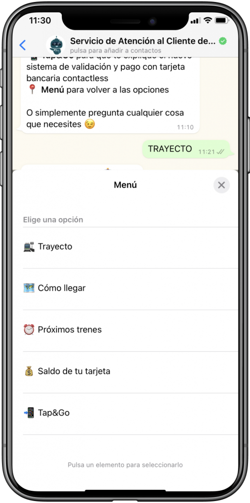 Telmo, el chatbot de Metro Sevilla, redefine su diseño con el uso de botones en WhatsApp